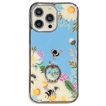 IMD Flower Pattern Telefonfodral för iPhone 13 Pro Max 6,7 tums Ring Kickstand Galvanisering PC+TPU-skal