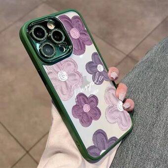 För iPhone 13 Pro Max 6,7 tum Oljemålning Blommor Glitter Ring Telefonfodral TPU-skal med linsfilm