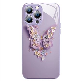 För iPhone 13 Pro Max 6,7 tum Vivid Butterfly Pattern Skyddsfodral Härdat glas+TPU telefonskal