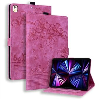 För iPad 10.2 (2021) / (2019) / (2020) / iPad Air 10.5 tum (2019) / iPad Pro 10.5-tum (2017) Läderfodral Flower Cat Imprinted Tablet Case