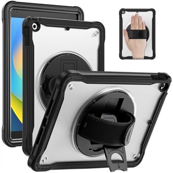 För iPad 10.2 (2021) / (2019) / (2020) PC+TPU Tablet Case Anti-Drop Roterande Kickstand Cover med handtagsrem