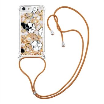 For iPhone SE (2022)/SE (2020)/6 /7 /8  YB Quicksand Series-5 Moving Glitter Sequins Phone Case Pattern Printing TPU Cover with Lanyard