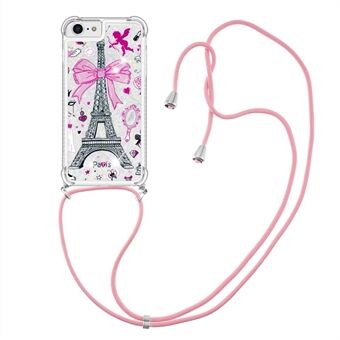 For iPhone SE (2022)/SE (2020)/6 /7 /8  YB Quicksand Series-5 Moving Glitter Sequins Phone Case Pattern Printing TPU Cover with Lanyard