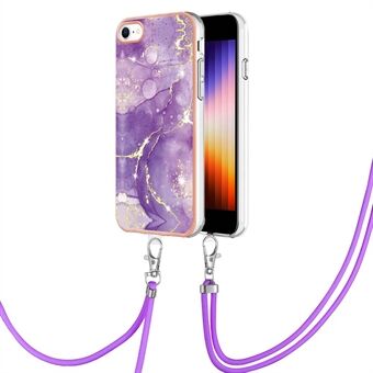 YB IMD Series-9 for iPhone SE (2022)/(2020)/8 /7  Electroplating Phone Case IMD Marble Pattern TPU Back Cover with Lanyard