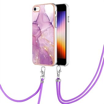 YB IMD Series-9 for iPhone SE (2022)/(2020)/8 /7  Electroplating Phone Case IMD Marble Pattern TPU Back Cover with Lanyard