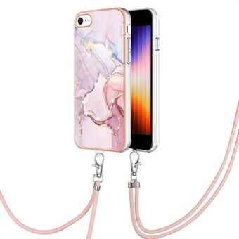 YB IMD Series-9 for iPhone SE (2022)/(2020)/8 /7  Electroplating Phone Case IMD Marble Pattern TPU Back Cover with Lanyard