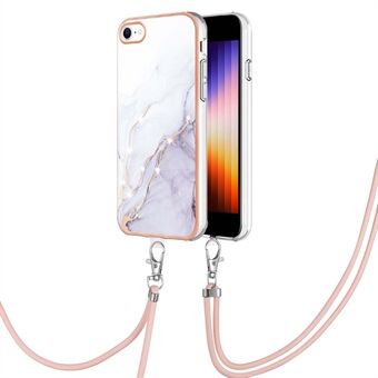 YB IMD Series-9 for iPhone SE (2022)/(2020)/8 /7  Electroplating Phone Case IMD Marble Pattern TPU Back Cover with Lanyard