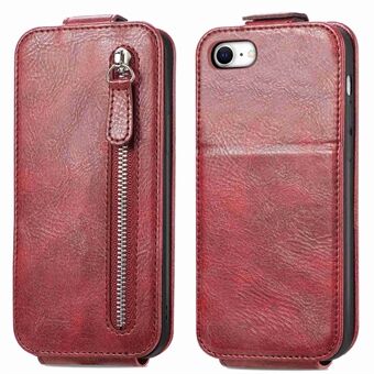 For iPhone 7 / iPhone 8 / iPhone SE 2020/2022, Vertical Flip Zipper Wallet Stand Leather Phone Case Car Mount Metal Sheet Protective Cover