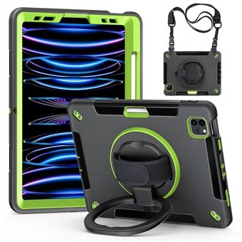 Kickstand Tablet Case för iPad Air (2020) / (2022) / iPad Pro 11 (2018) / (2020) / (2021) / (2022) , PC+TPU-fodral med PET-skärmskydd, pennfack, axelrem