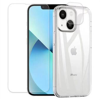 För iPhone 14  Transparent TPU Anti-chock Mobiltelefon Skal med 2,5D Arc Edge Härdat glas Telefon Skärmskydd Bakre kamera skyddsfilm