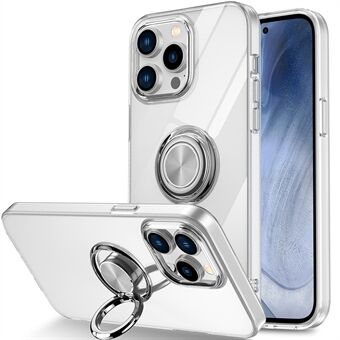 För iPhone 14  mjukt flexibel TPU skyddande telefonfodral Roterande Ring Stativ Anti-fall telefonskal - genomskinlig