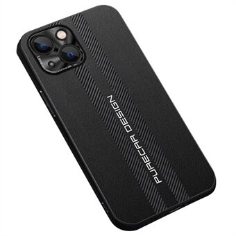 För iPhone 14  Anti-fall kolfiber texturerat PU-läderbelagd PC+TPU Hybridfodral Telefonskyddsfodral