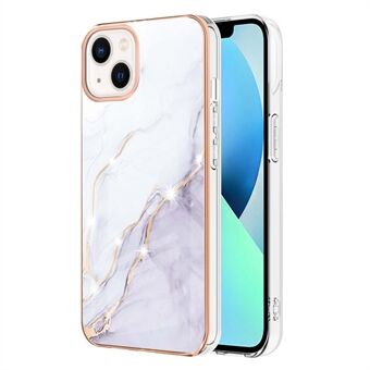 För iPhone 14  YB IMD Series-2 IMD Marble Pattern Anti-drop TPU-fodral Galvanisering Skyddstelefonskydd