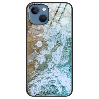 För iPhone 14 s telefonfodral Fallsäkert härdat glas + PC + TPU-marmormönsterskydd