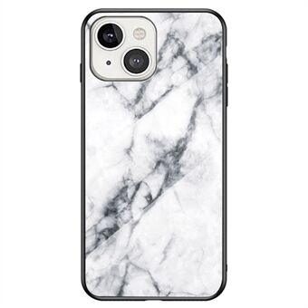 För iPhone 14  Marmormönster Stötsäkert härdat glas + PC + TPU Hybrid Cover Bakre skal