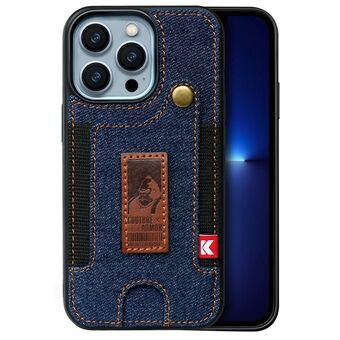 För iPhone 14  kortplatsdesign Handrem jeanstyg + läderbelagd TPU telefonfodral