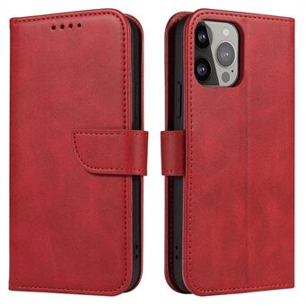 För iPhone 14  Anti-fall Kalv Texture Telefonskydd PU Läder Mobiltelefon Flip Wallet Stand Fodral med magnetiskt spänne