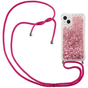 För iPhone 14  Glitter Flödande Flytande Flytande Telefonfodral Quicksand Clear Mjuk TPU Skyddsfodral med justerbar rem