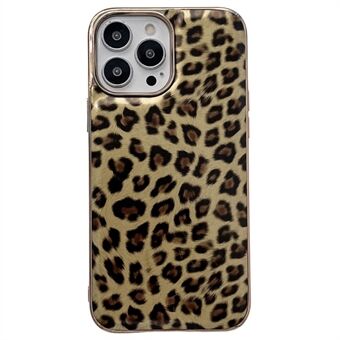 För iPhone 14 s galvanisering Anti Scratch telefonskal Leopardmönster läderbelagt TPU-fodral