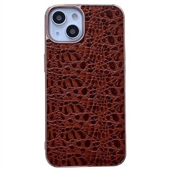 Nano galvaniskt telefonfodral för iPhone 14 , texturerat äkta kohudsläderbeläggning TPU + PC Bottenfodral