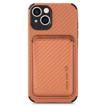 För iPhone 14 s kolfiberstruktur Löstagbar magnetkorthållare Telefonfodral PU-läder + TPU + PVC-fodral