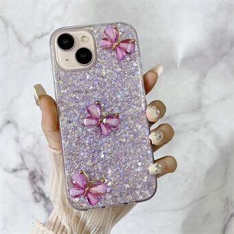 För iPhone 14 Skal Mjuk TPU Epoxy Glitter Telefonskal 3D Fjärilar Design Estetisk