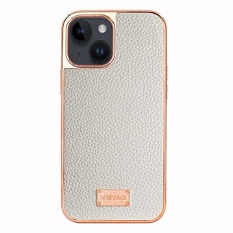 VIETAO för iPhone 14 galvanisering telefonfodral Litchi Texture PU-läderbelagd TPU-telefonfodral