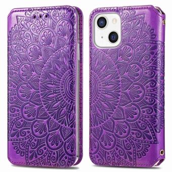 För iPhone 14 Mandala Flower Imprinted PU Läder Full-skydd Telefonfodral Magnetisk Auto-stängande Stand Plånbok Fodral