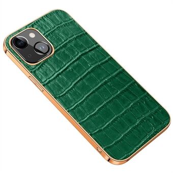 Anti-Drop telefonfodral för iPhone 14 Crocodile Texture Shockproof Fodral Äkta läderbelagd galvanisering TPU bakstycke