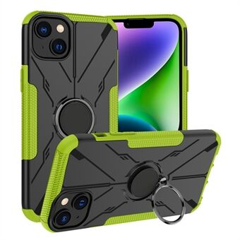 För iPhone 14 PC + TPU Fyrhörnskrockkudde Telefon Bakstycke Ring Kickstand Fallsäkert fodral