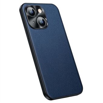 Skyddsfodral för iPhone 14 Anti-Drop telefonfodral Kohud Läder Litchi Texture TPU bakskal med metall kameraram