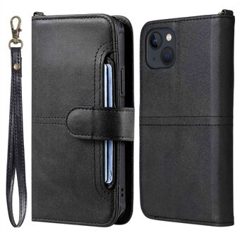 KT Leather Series-4 för iPhone 14 PU Läder Stand telefonställ Plånboksfodral 2-i-1 avtagbart TPU-bakstycke med rem