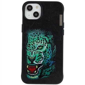 NIMMY För iPhone 14 Broderi Djurmönster Telefonfodral PU Läder+TPU+PC Halkfri, stötsäker baksida