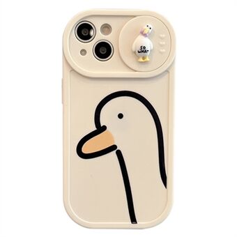 För iPhone 14 Cartoon Duck Pattern Printing Mjukt TPU-telefonfodral med skjutkameralinsskydd