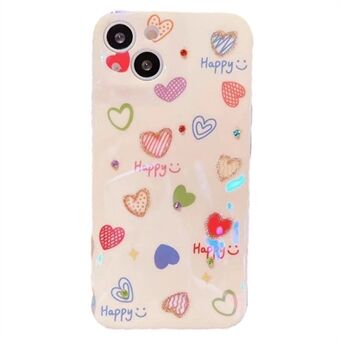 För iPhone 14 Rhinestone Decor Blu-ray IMD Love Heart Pattern Bakstycke Stötsäkert TPU-fodral