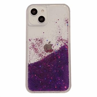 För iPhone 14 Flowing Liquid Quicksand Beads PC+TPU-fodral Ryggskydd Telefonskydd