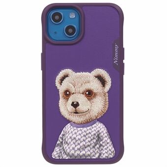 NIMMY PC+TPU+PU Skyddande Slim Case för iPhone 14 Broderat sött djurmönster Anti-Drop telefonfodral