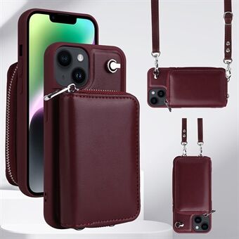 Löstagbart fodral med dragkedja och korthållare för iPhone 14, PU-läderbelagd TPU Crossbody-telefonskal