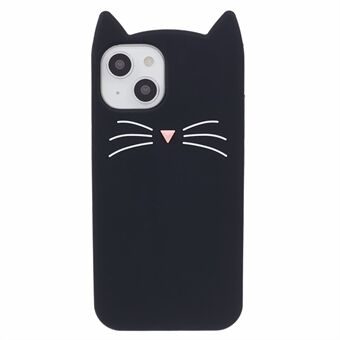 För iPhone 14 Slim-Fit Silikonskal 3D Mustasch Katt Stöttåligt Telefonfodral