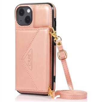 För iPhone 14 Mobiltelefonfodral Triangel Lock Kortväska Läder+TPU Skyddande Crossbody-fodral