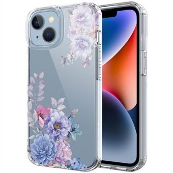 För iPhone 14-skal IMD-blommönster Mjukt TPU Genomskinligt Telefonskal