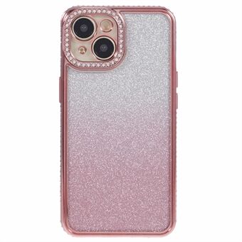 För iPhone 14 Skal Kameraskydd Glitter Strass Dekor Gradient TPU Telefonfodral