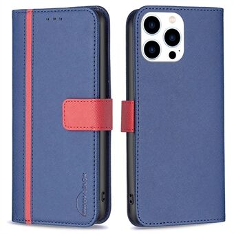 BINFEN COLOR BF Leather Series-9 för iPhone 14 Pro  All-inclusive Skydd Style 13 Stand Funktion Cross Texture Splicing Telefonfodral PU-läderplånbok Inre TPU-skal