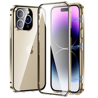 För iPhone 14 Pro Stötsäkert fodral Fullt skydd Telefonfodral metall + magnetfodral i härdat glas med självlåsande spänne