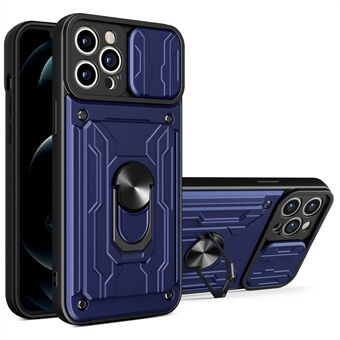 För iPhone 14 Pro s linsskydd Kickstand PC + TPU-skalkorthållare Stötsäkert telefonfodral