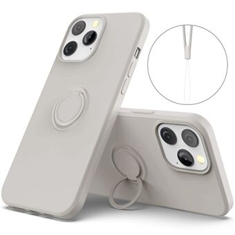 För iPhone 14 Pro  Inbyggd magnetisk metallplåt flytande silikon mobiltelefonfodral med handledsrem och ringhållare Ring