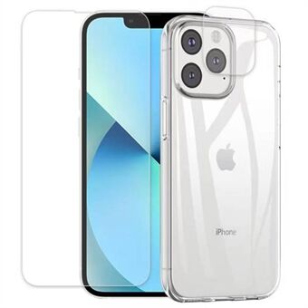 För iPhone 14 Pro  Anti Scratch Telefon Kamera Film 2,5D Arc Edge Tempered Glass Protector Clear TPU Mobiltelefonväska Fodral