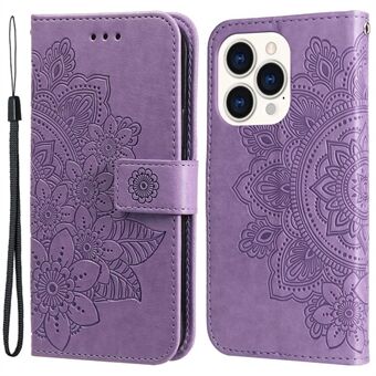 För iPhone 14 Pro  Flower Imprinting Telefon Plånboksställ Stand Magnetlås PU Läder Skyddsfodral