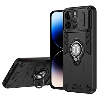 För iPhone 14 Pro-fodral kamera skydd PC+TPU telefonfodral med ringhållare