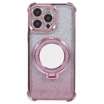 För iPhone 14 Pro-skal Med Sidhjärta-mönster TPU Glitter Telefonfodral med Ringstativ och Spegel